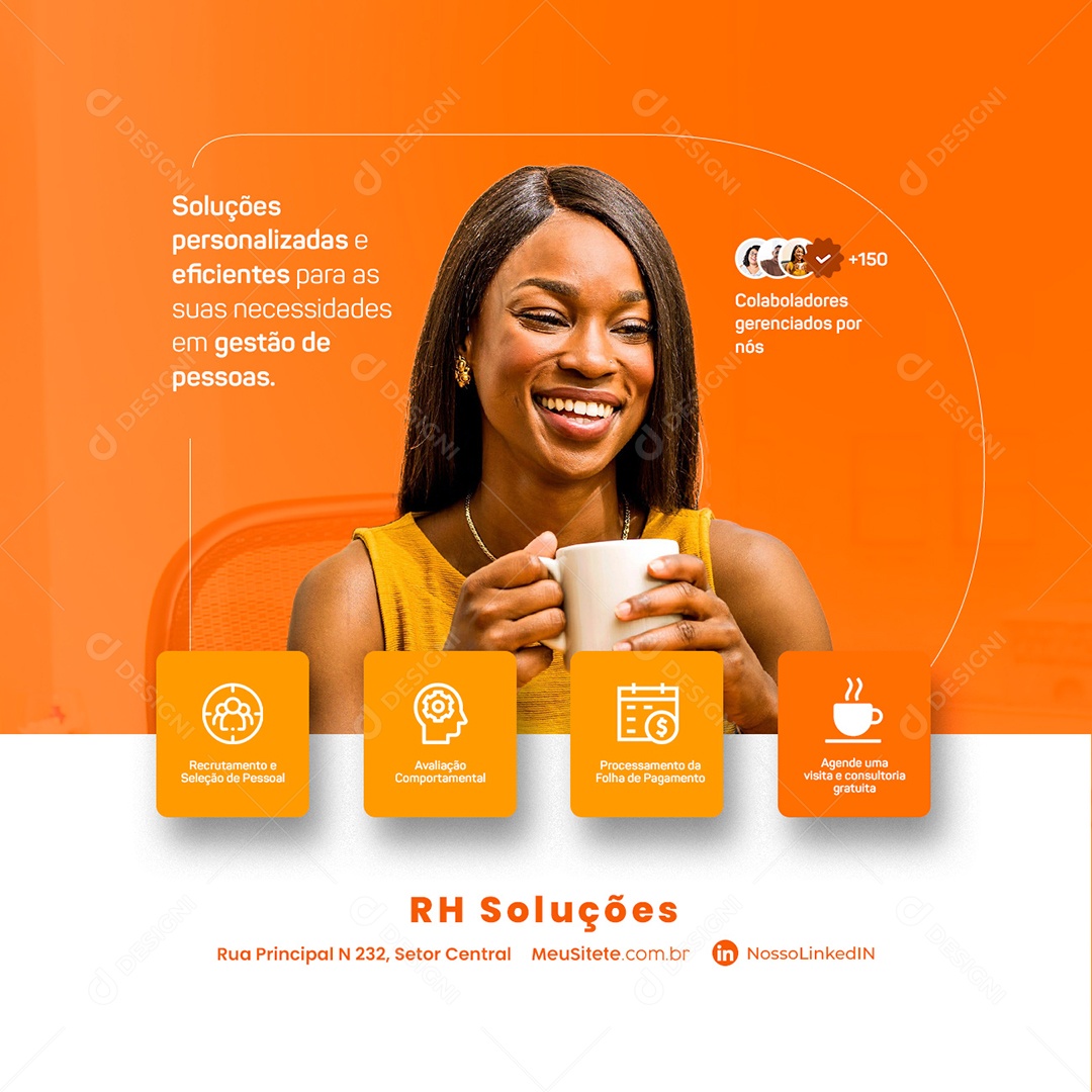 Soluções Personalizadas e Eficientes para As Suas Necessidades Recursos Humanos Social Media PSD Editável