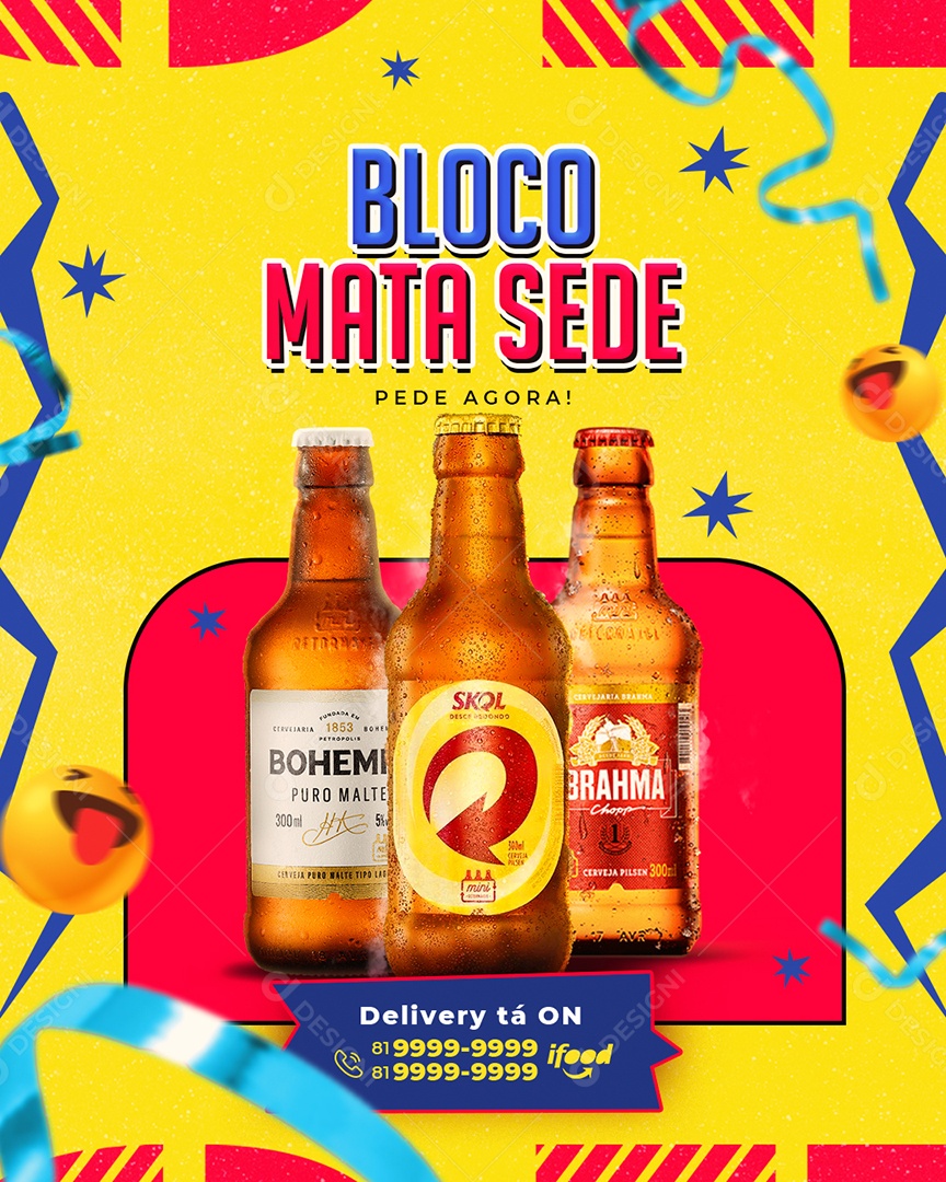 Bloco Mata Sede Pede Agora Carnaval Bohemia Skol Brahma Cervejaria Flyer Social Media PSD Editável