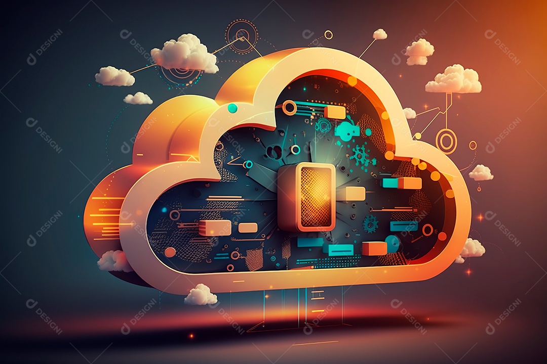 Conceito de tecnologia de computação em nuvem. Ilustrador futurista.