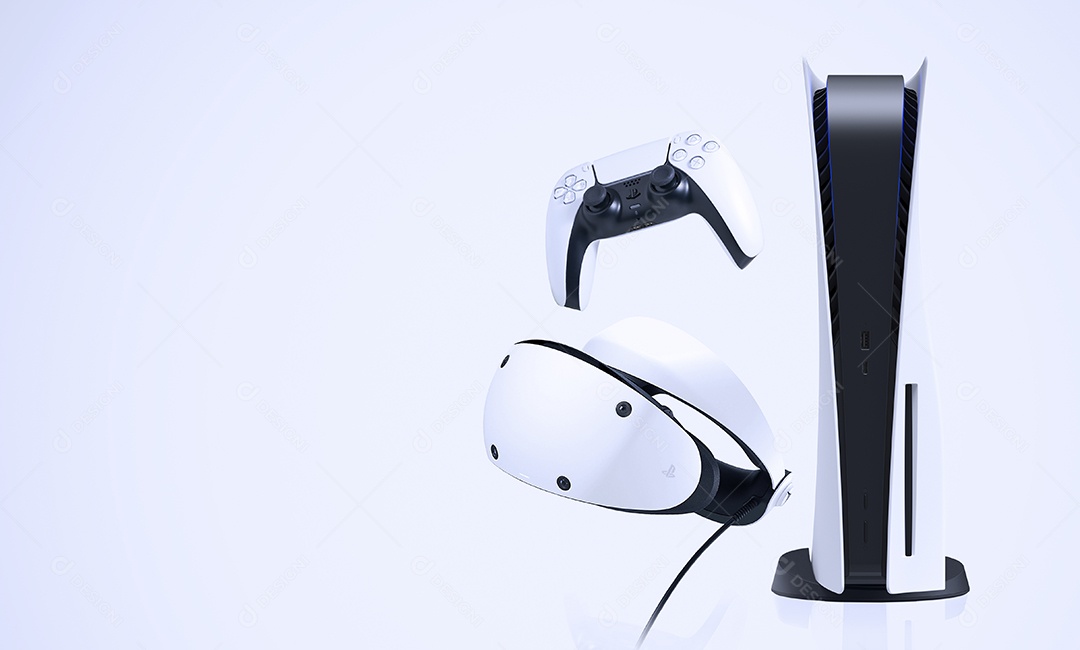 Playstation 5 com Dual Sense e ilustração 3d