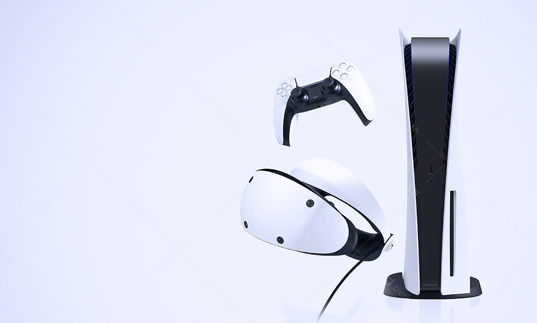 Playstation 5 com Dual Sense e ilustração 3d