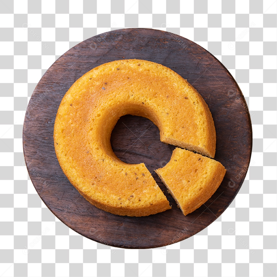 Bolo assado sobre uma tabua de madeira