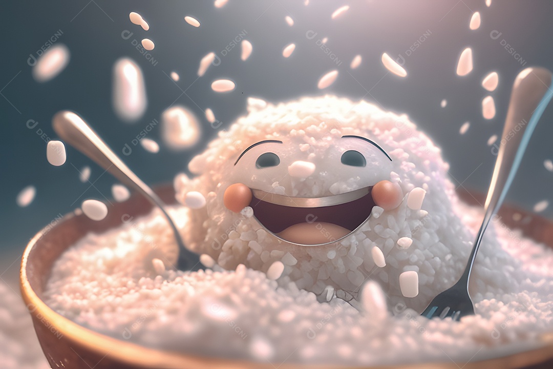 Personagem adorável e alegre arroz