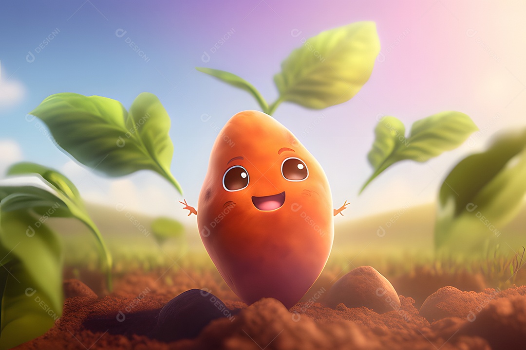 Personagem adorável e alegre batata doce
