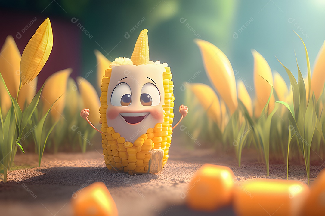 Personagem adorável e alegre milho