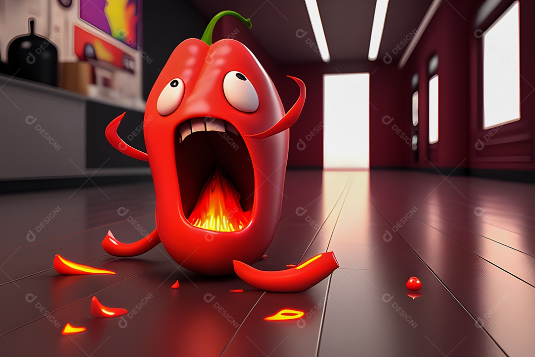 Personagem adorável e ardente pimenta