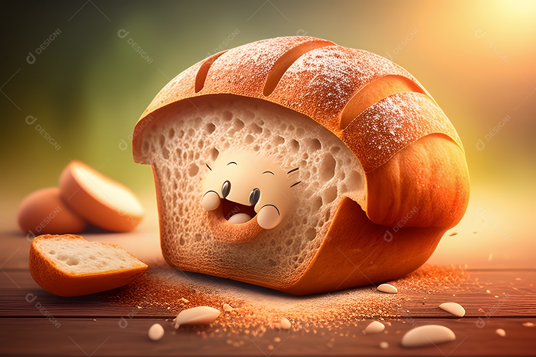 Personagem adorável e feliz pão sovado