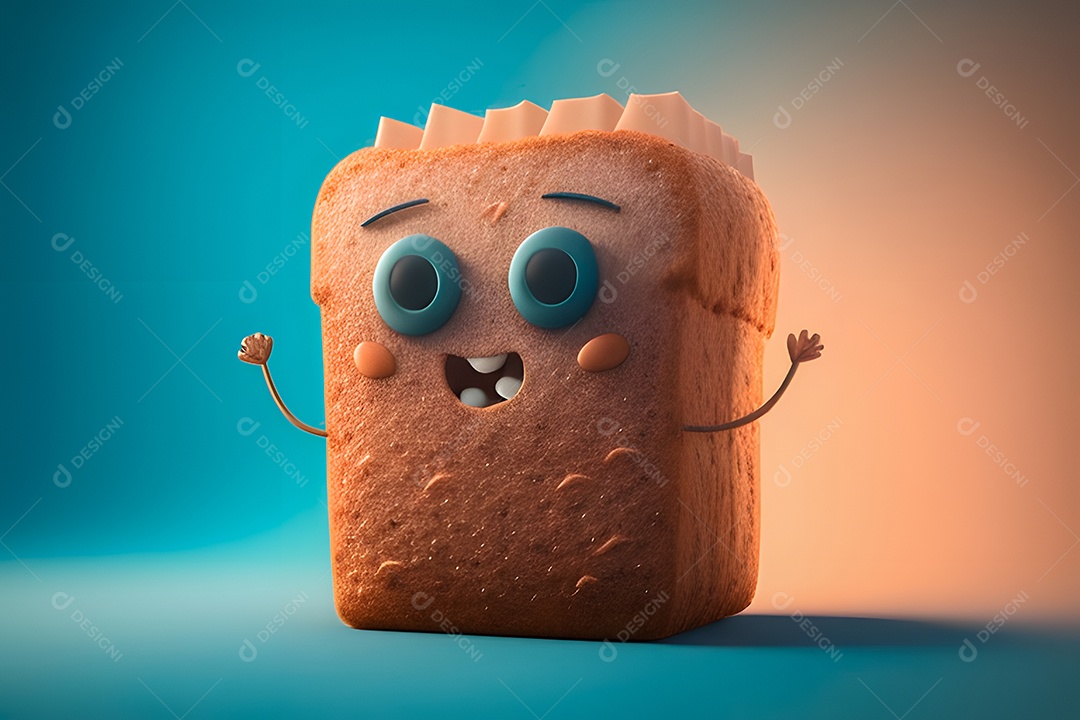 Personagem adorável e fofa fatia de pão
