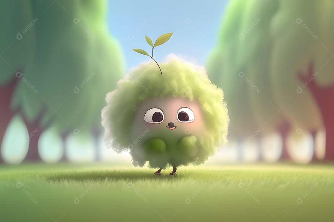 Personagem adorável e fofa maçã verde