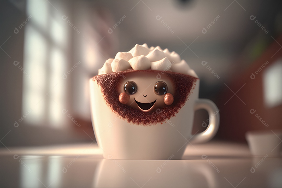 Personagem adorável e fofa xícara de café