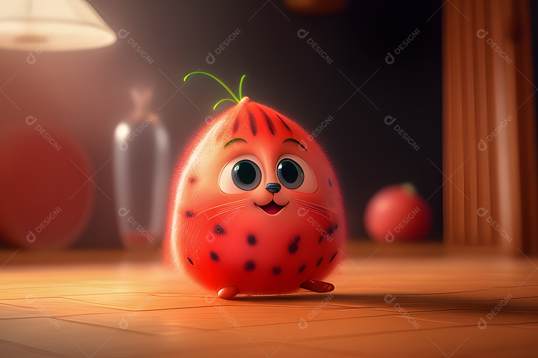 Personagem adorável e fofinha melancia vermelha