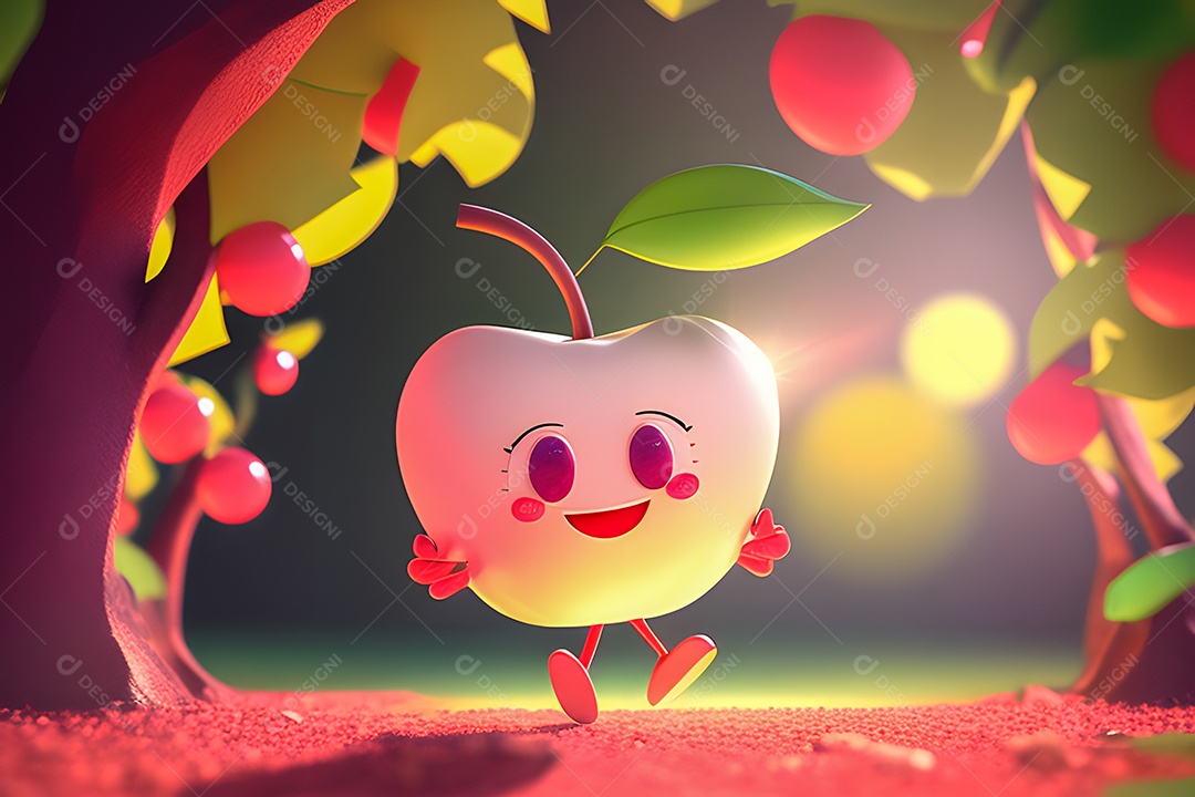 Personagem adorável e simpática maçã verde