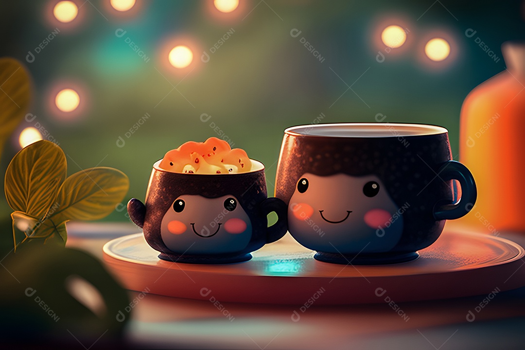 Personagem adorável e simpática xícara