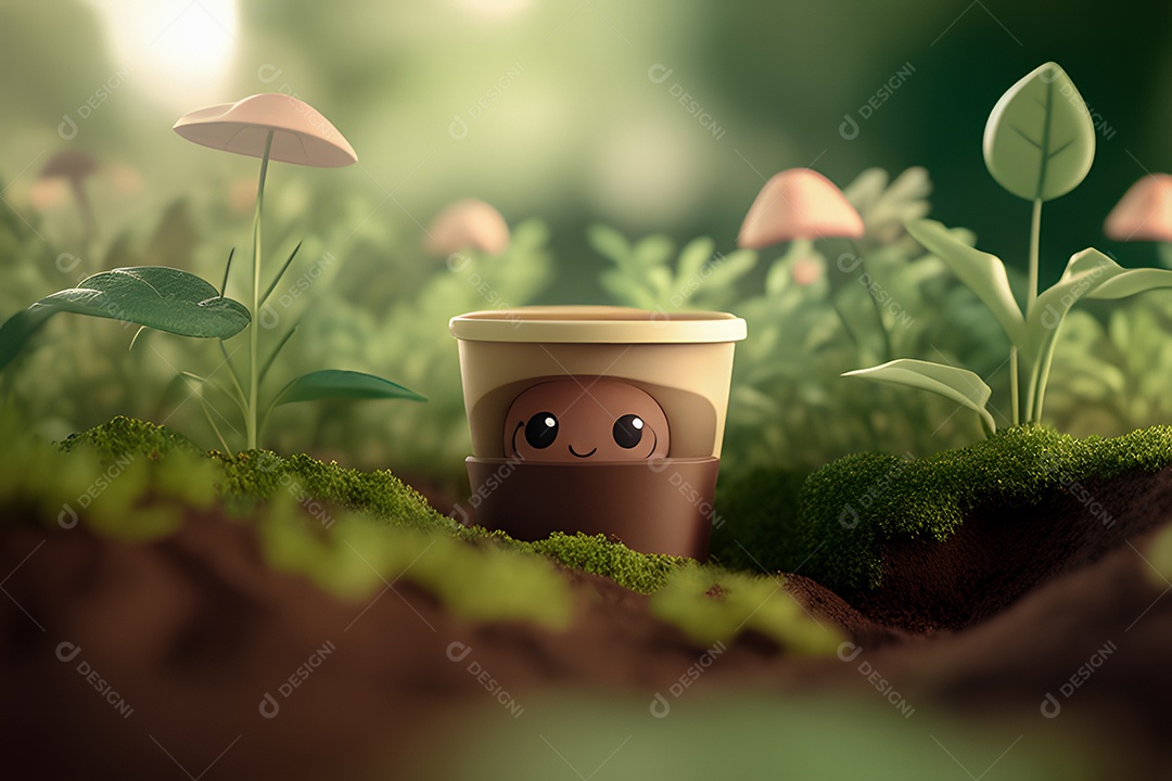 Personagem adorável e simpático copo de café