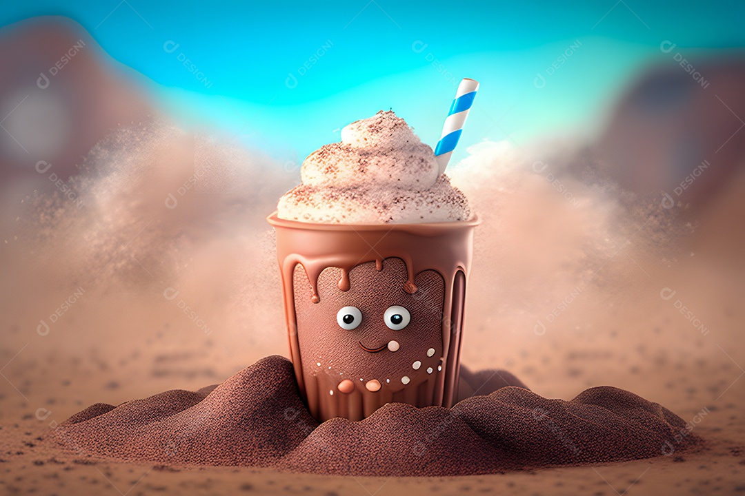 Personagem adorável e simpático Copo de Chocolate