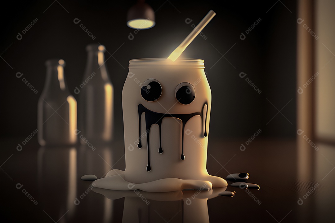 Personagem adorável e simpático copo de leite
