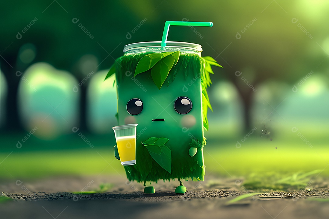 Personagem adorável e simpático suco verde
