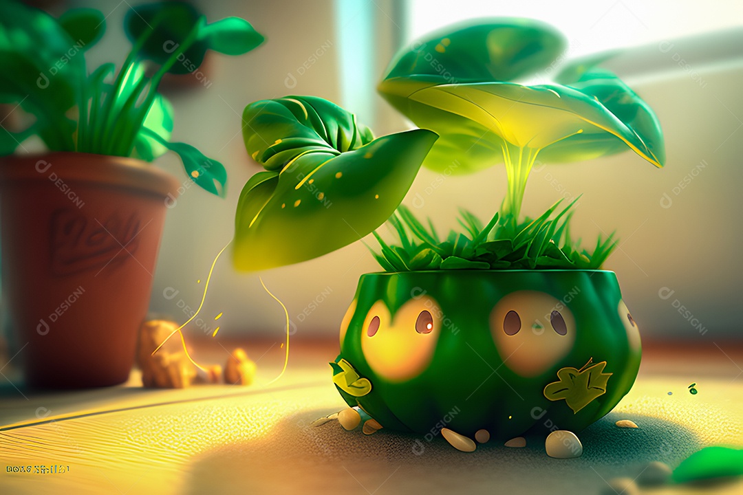Personagem adorável e simpático vaso de espinafre