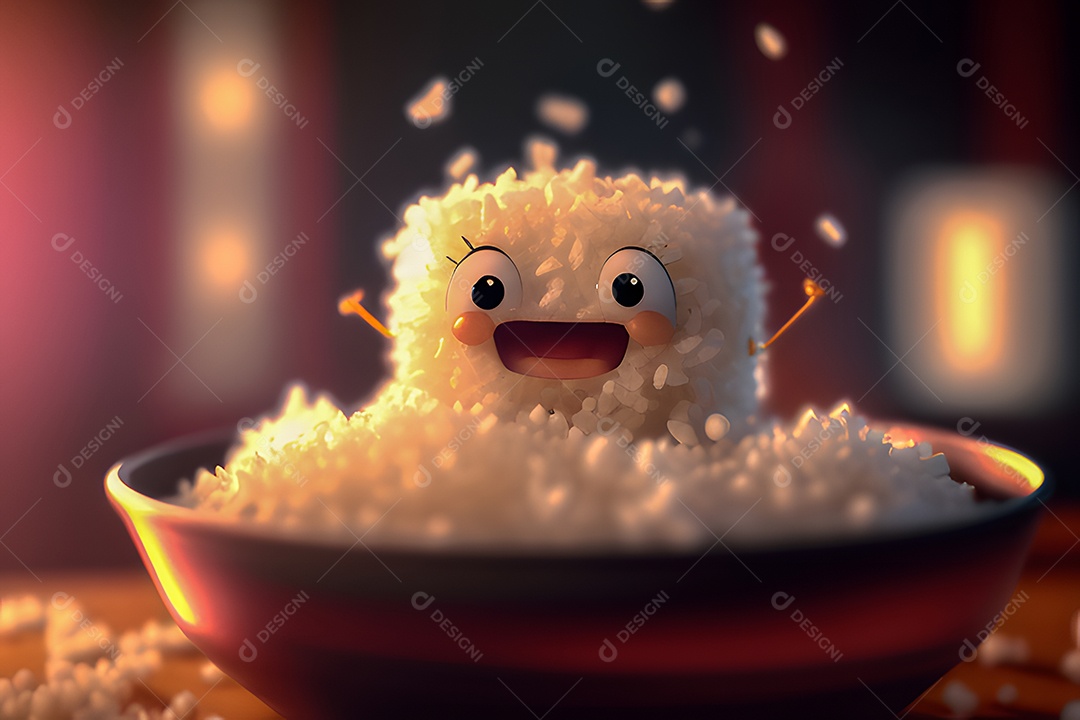 Personagem adorável e sorridente arroz