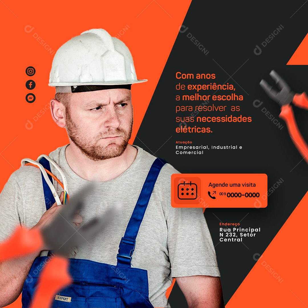 Com Anos de Experiência a Melhor Escolha para Resolver Eletricista Social Media PSD Editável