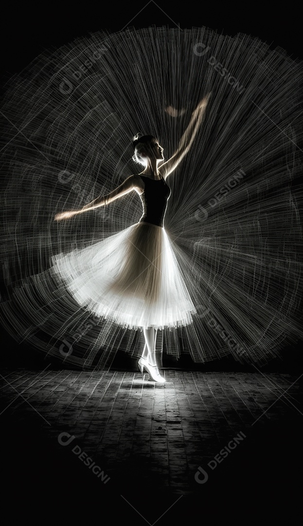 Adorável dançarina de balé, corpo inteiro, pintura leve, fantasia