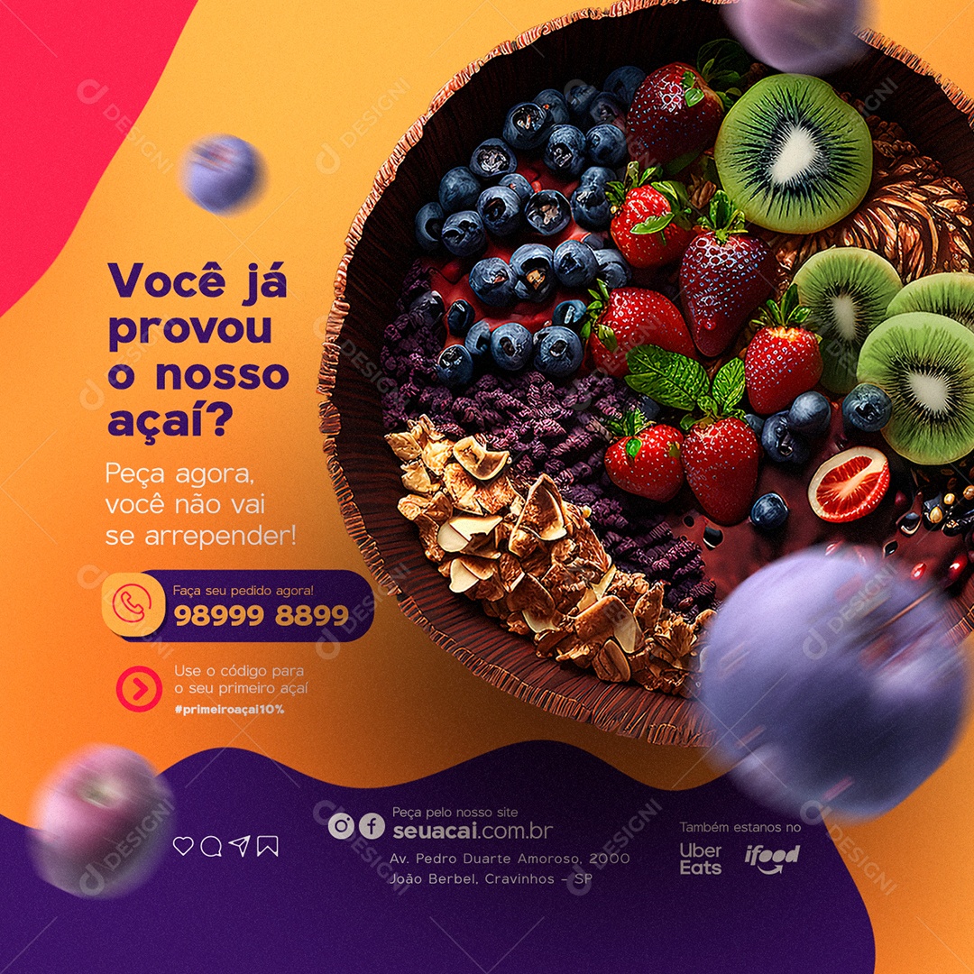 Você Já Provou o Nosso Açaí Açaiteria Social Media PSD Editável
