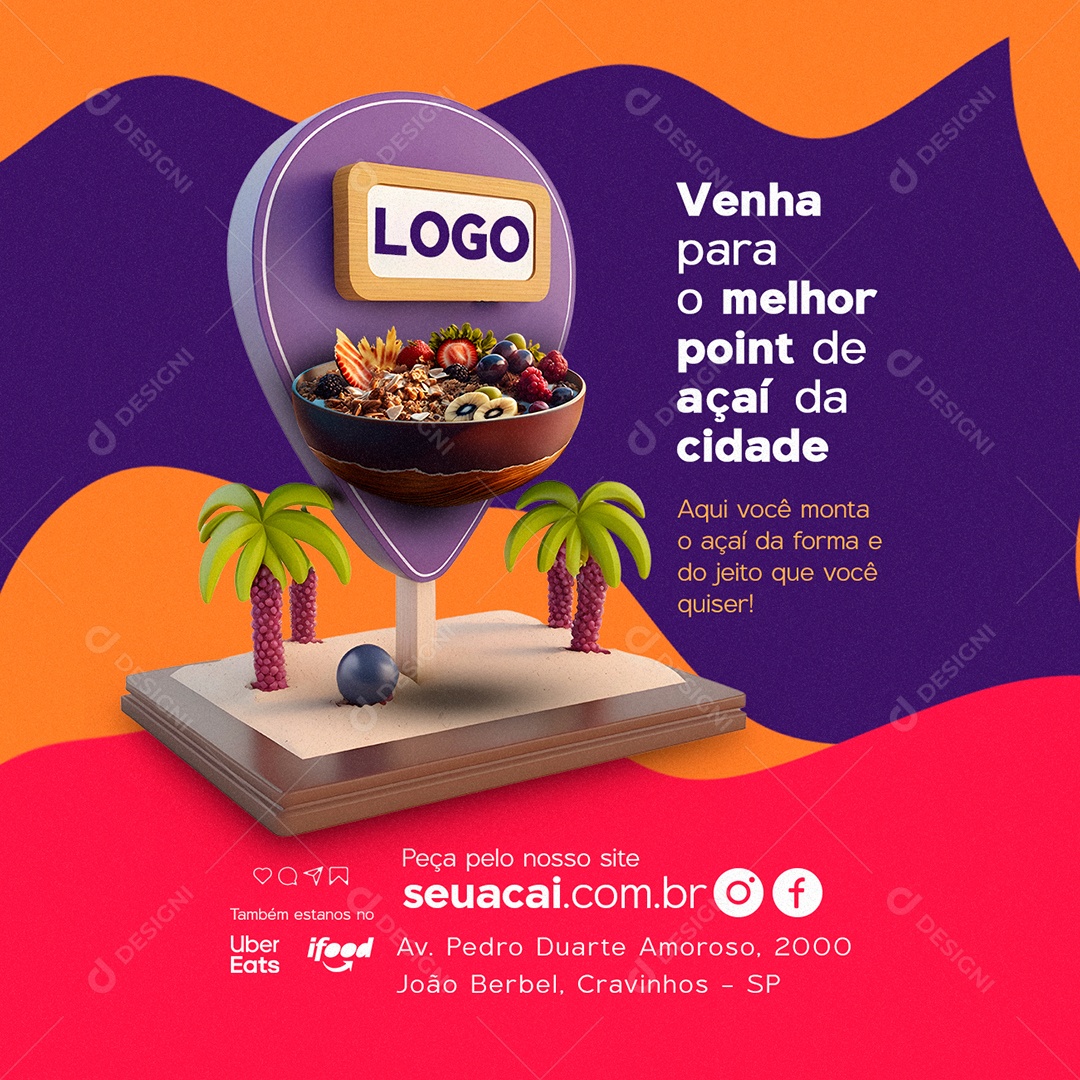 Venha para o Melhor Point de Açaí da Cidade Açaiteria Social Media PSD Editável