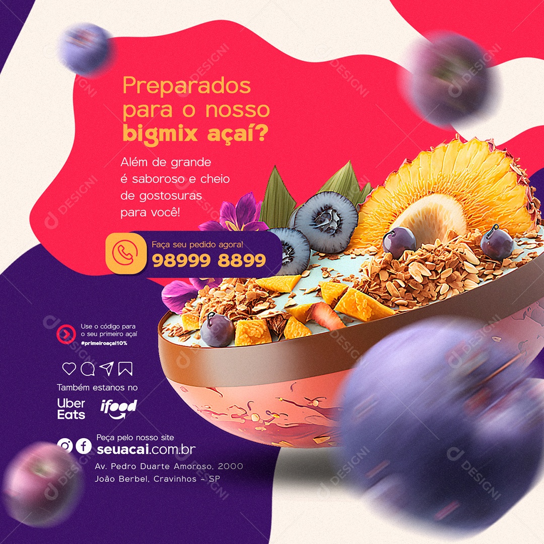 Preparados para O Nosso Bigmix Açaí Açaiteria Social Media PSD Editável