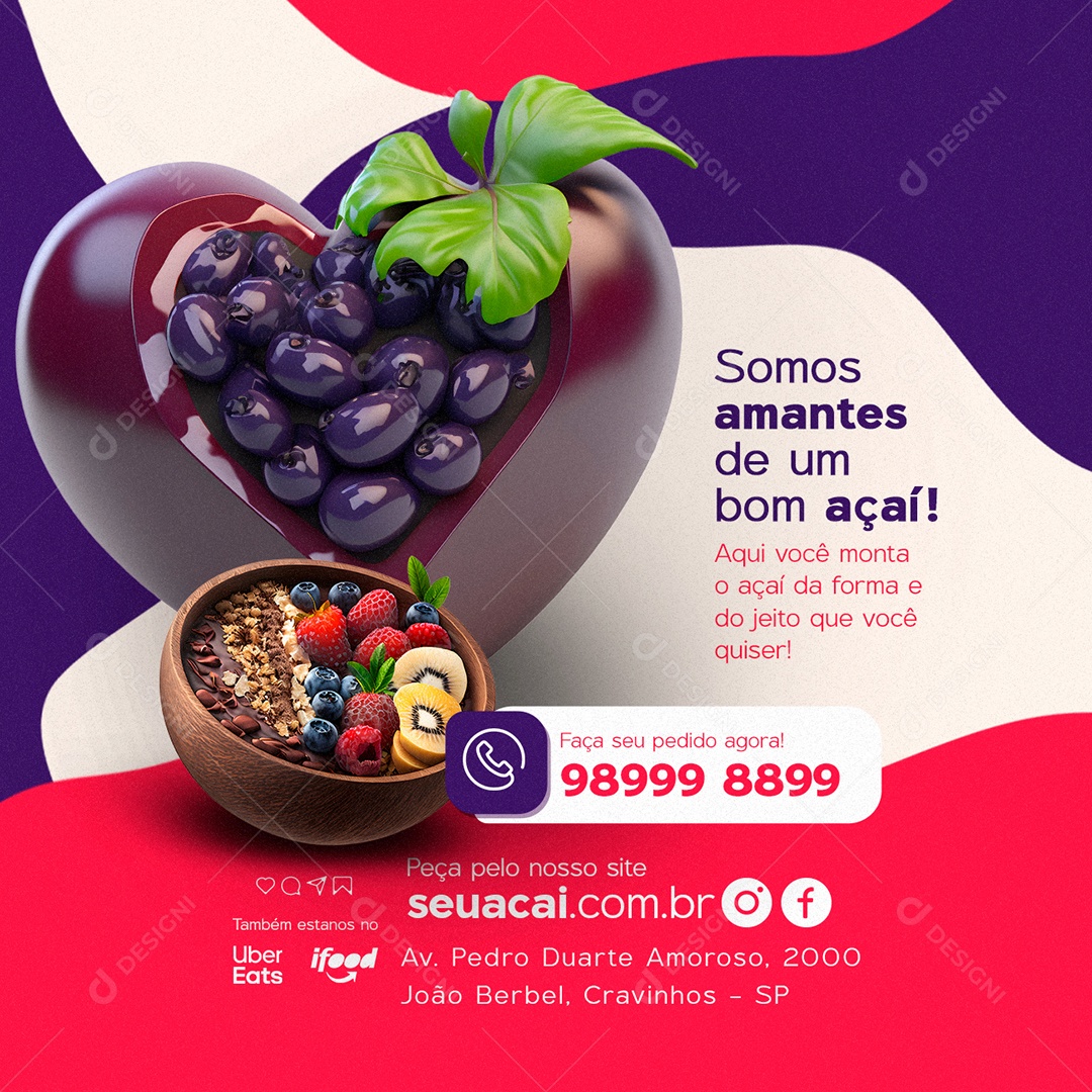 Somos Amantes de Um Bom Açaí Açaiteria Social Media PSD Editável