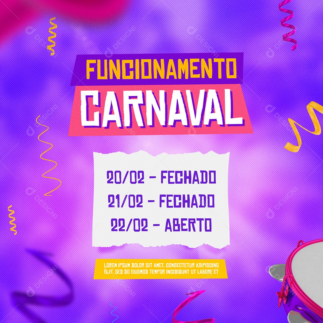Funcionamento Carnaval Recesso Social Media PSD Editável