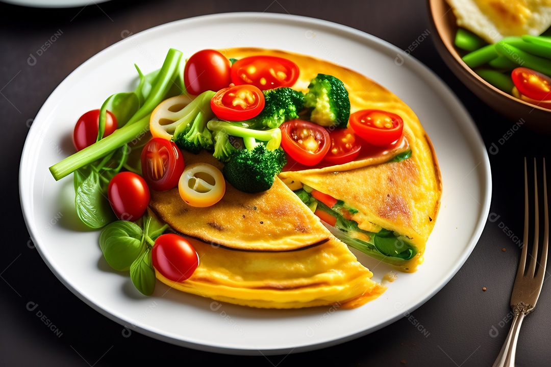 Delicioso café da manha de omelete com vegetais
