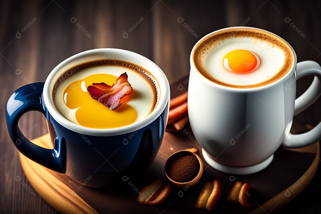 Delicioso café da manha com ovos e bacon