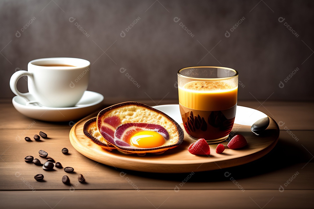 Delicioso café da manha com ovos e bacon