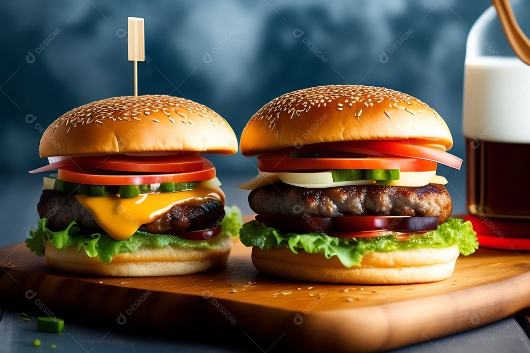 Delicioso hambúrguer com carne grelhada