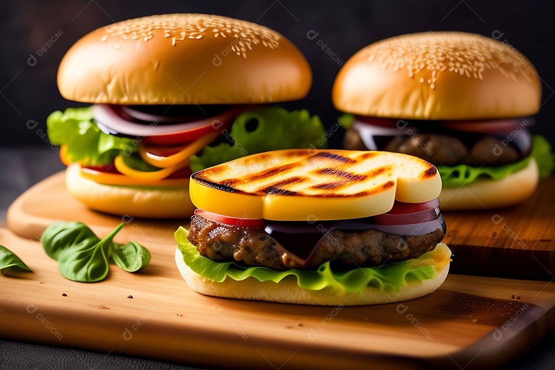 Delicioso hambúrguer com carne grelhada