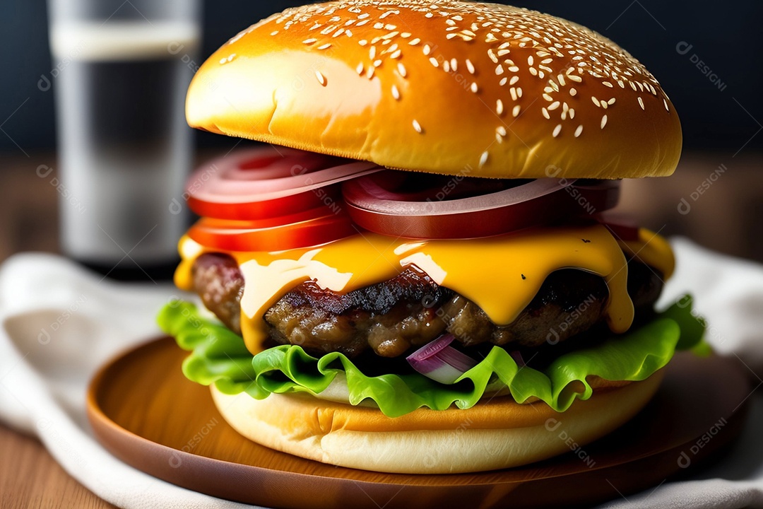 Delicioso hambúrguer com carne grelhada