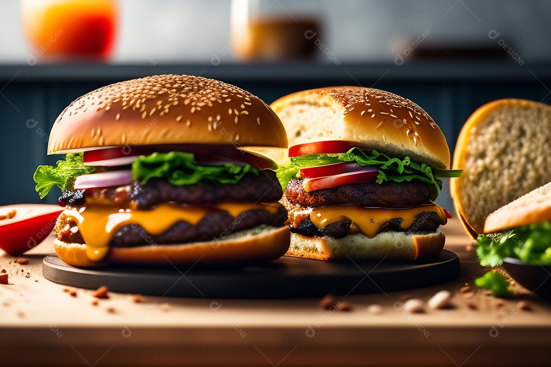 Delicioso hambúrguer com carne grelhada