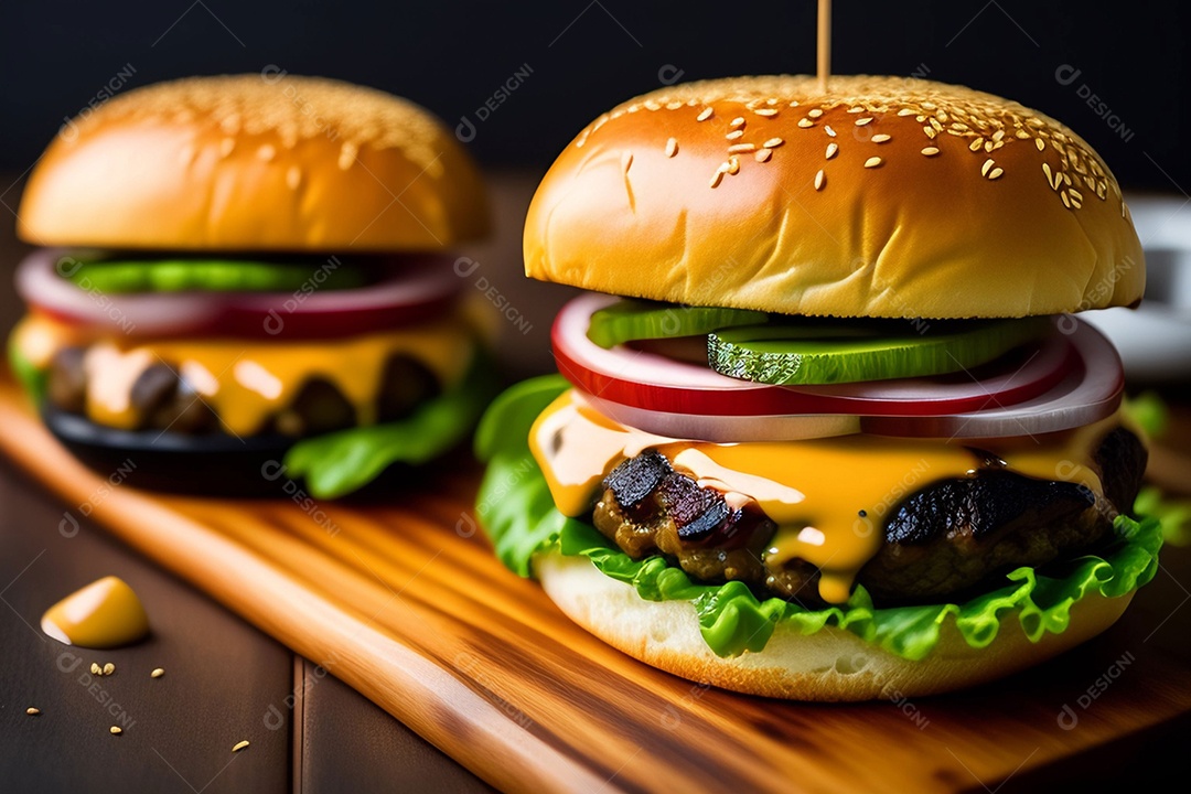 Delicioso hambúrguer com carne grelhada