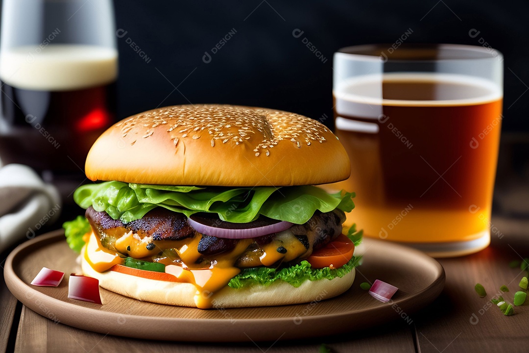 Delicioso hambúrguer com carne grelhada