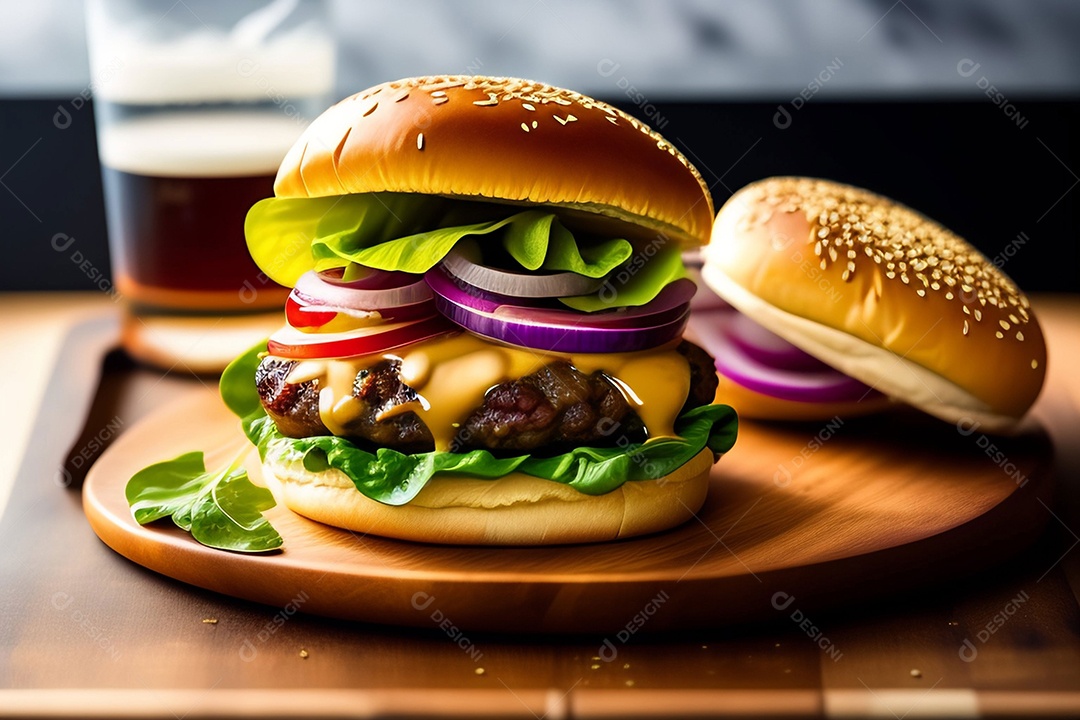 Delicioso hambúrguer com carne grelhada