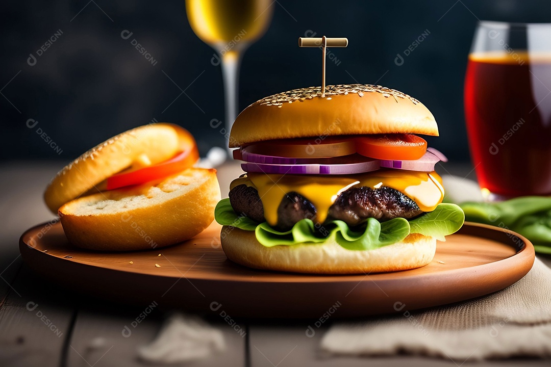 Delicioso hambúrguer com carne grelhada