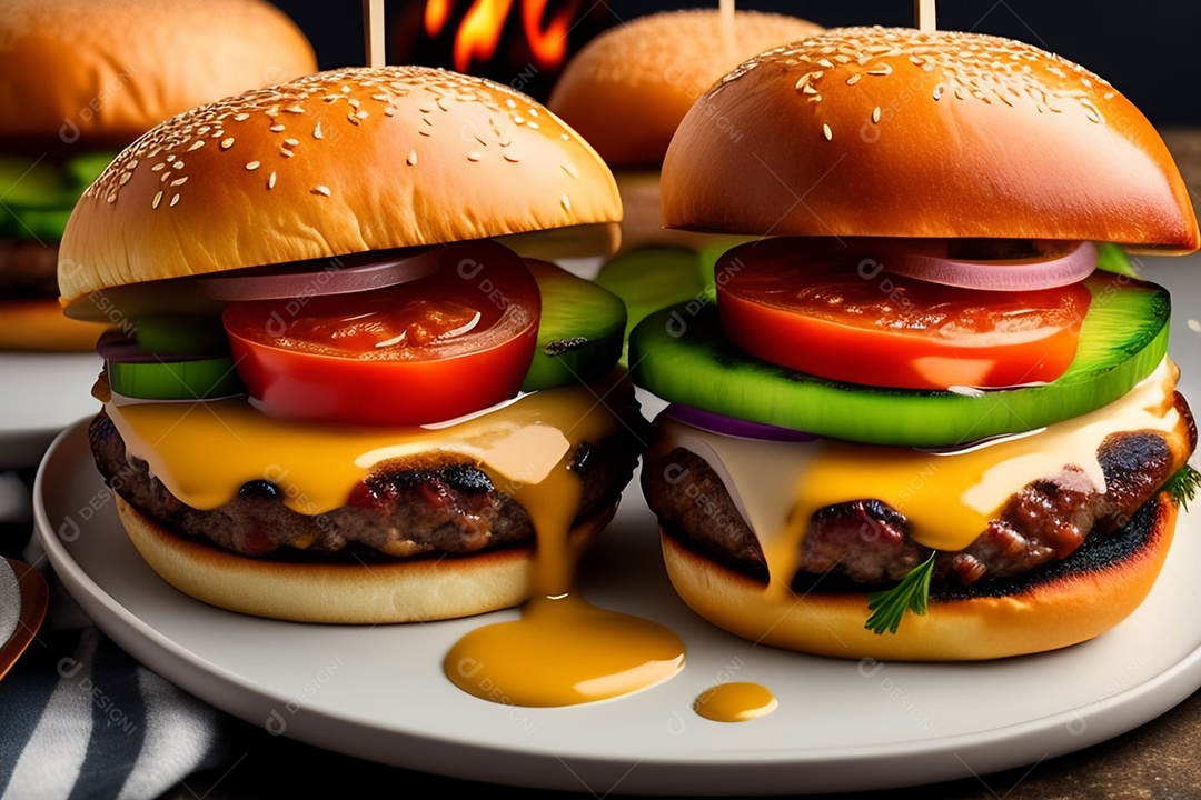 Delicioso hambúrguer com carne grelhada