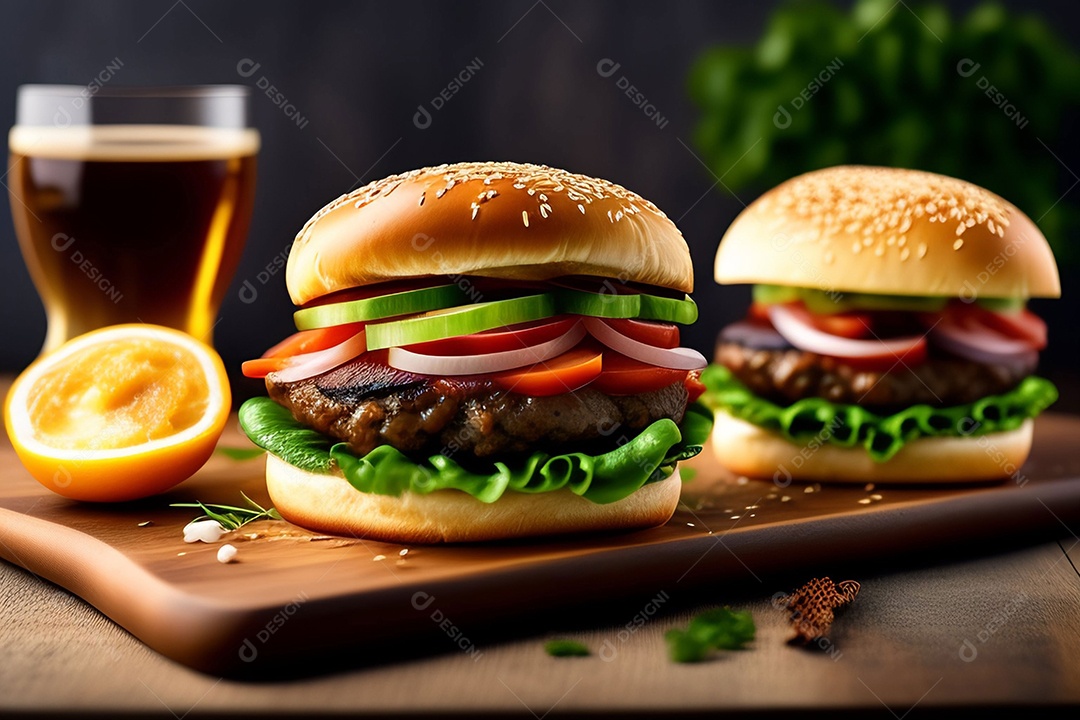 Delicioso hambúrguer com carne grelhada