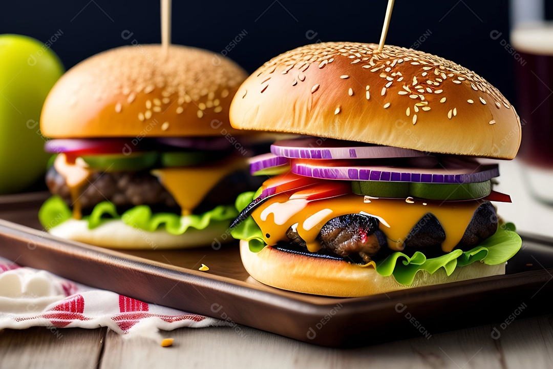 Delicioso hambúrguer com carne grelhada