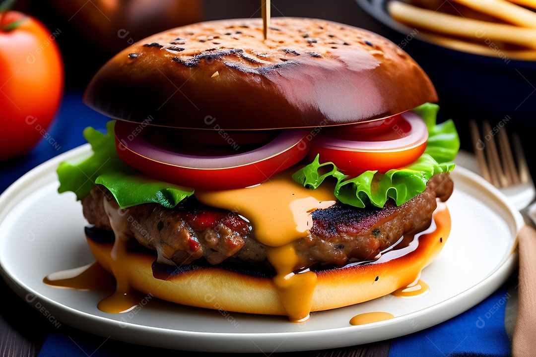 Delicioso hambúrguer com carne grelhada