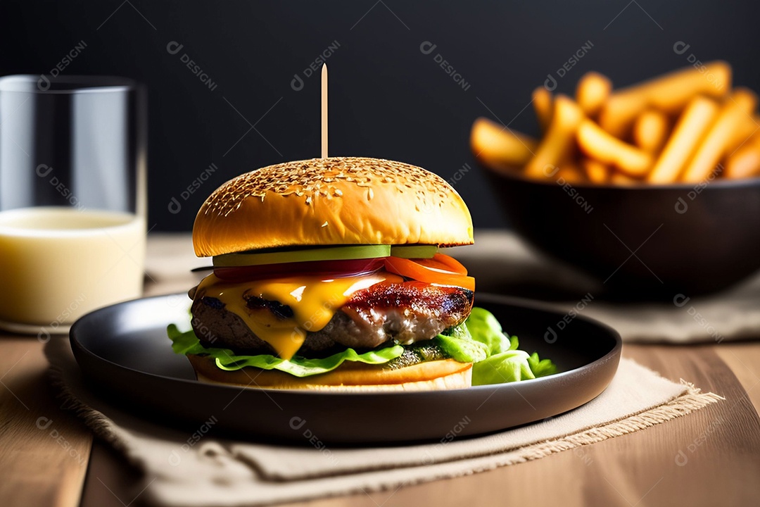 Delicioso hambúrguer com carne grelhada