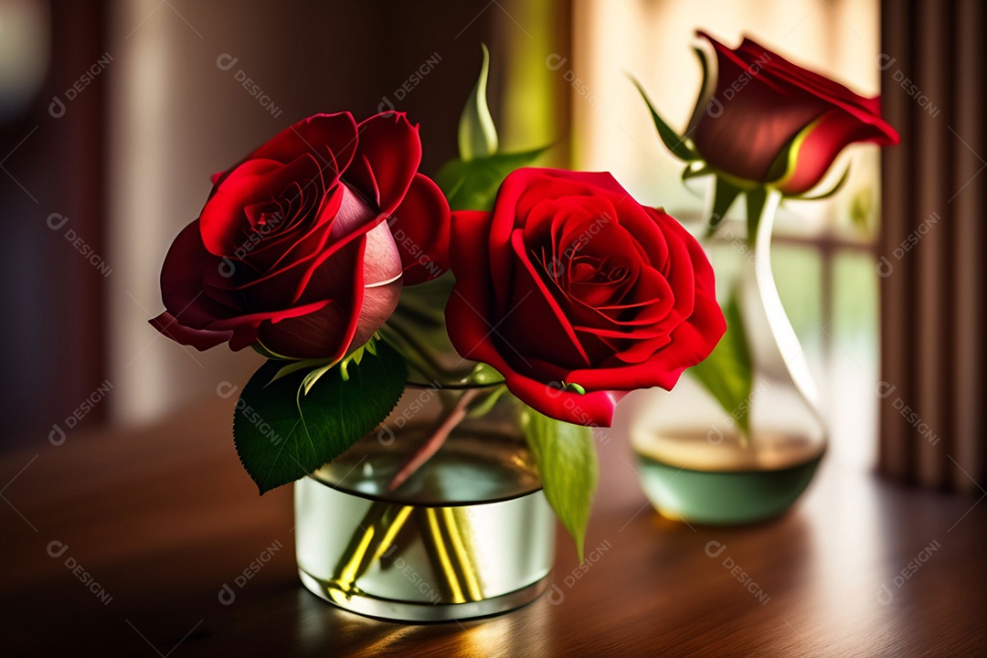 Lindas rosas vermelhas em vaso para decoração