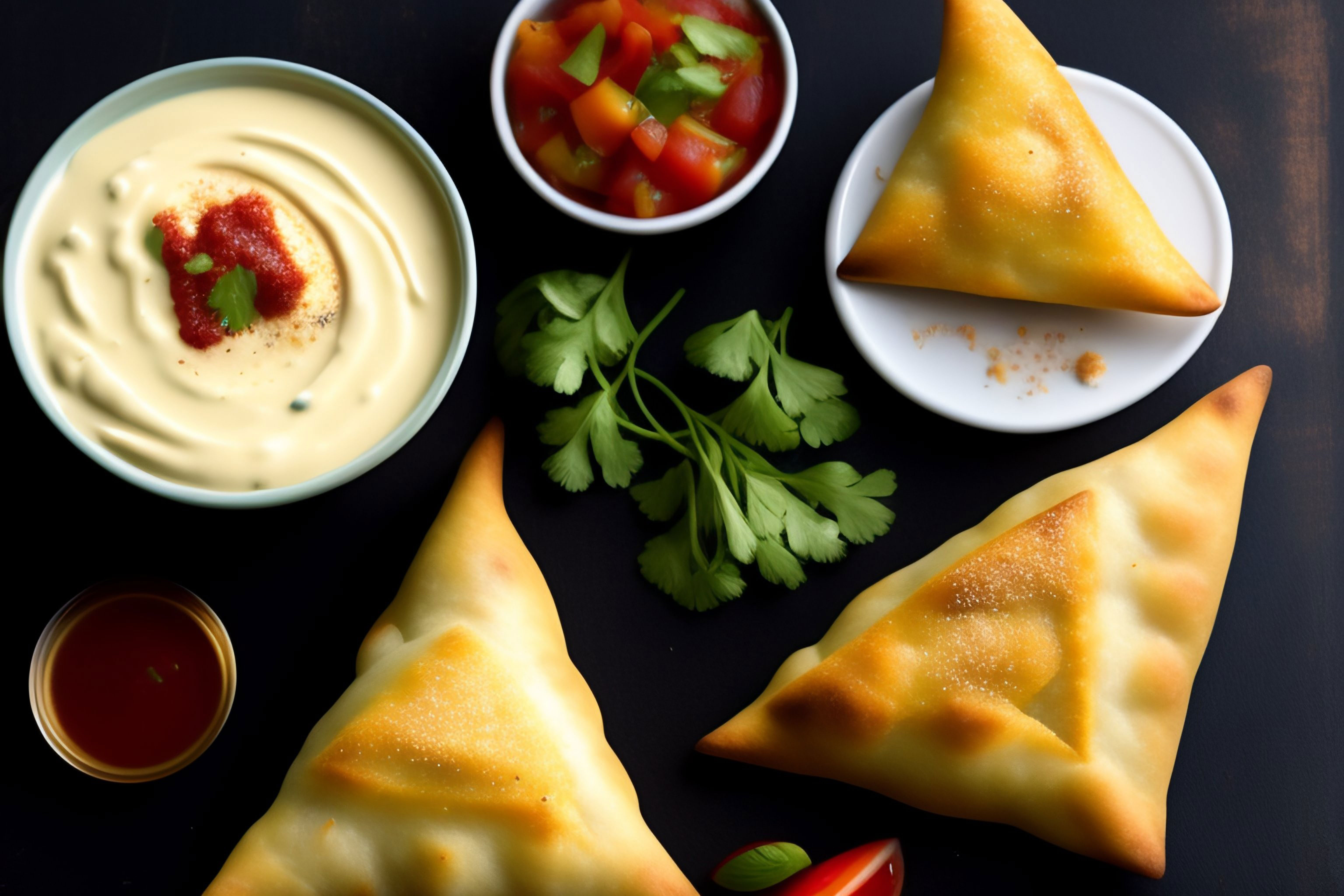 Delicioso lanche com tigela de molho