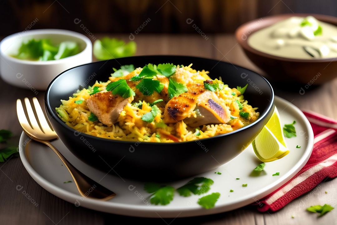 Deliciosa comida com frango com molho de iogurte