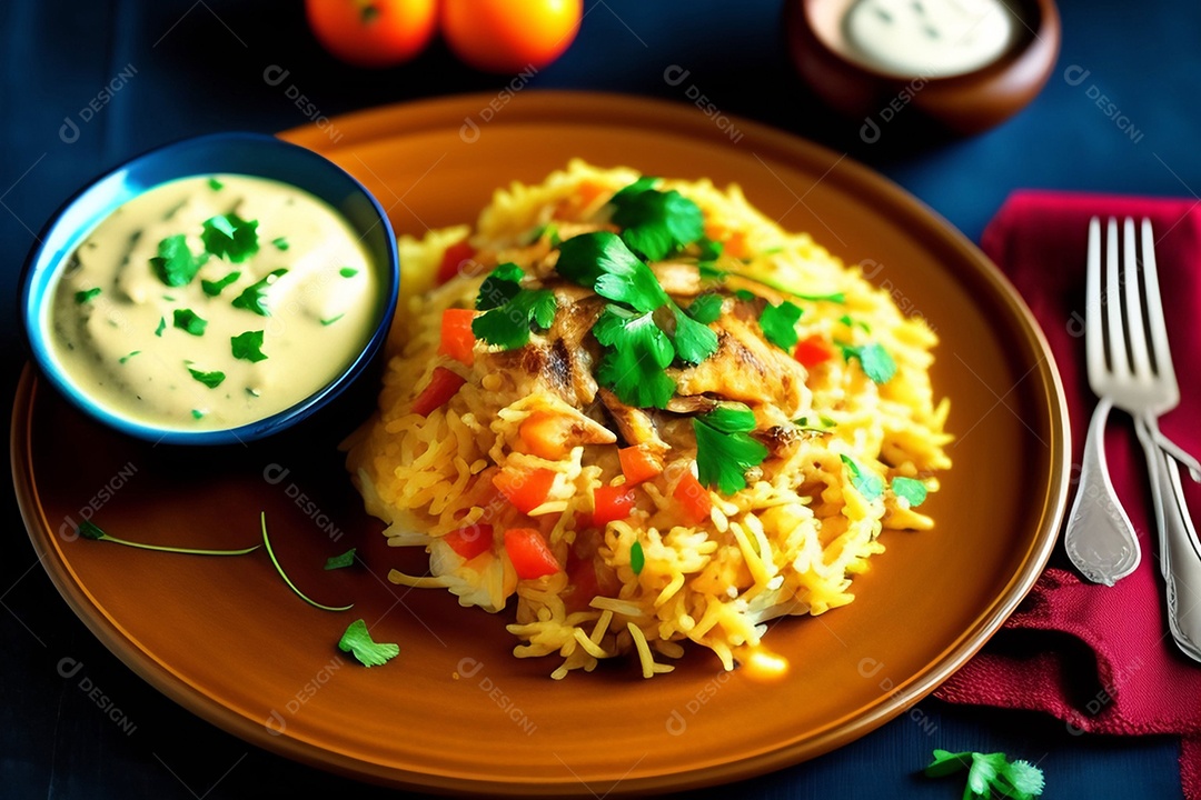 Deliciosa comida com frango com molho de iogurte